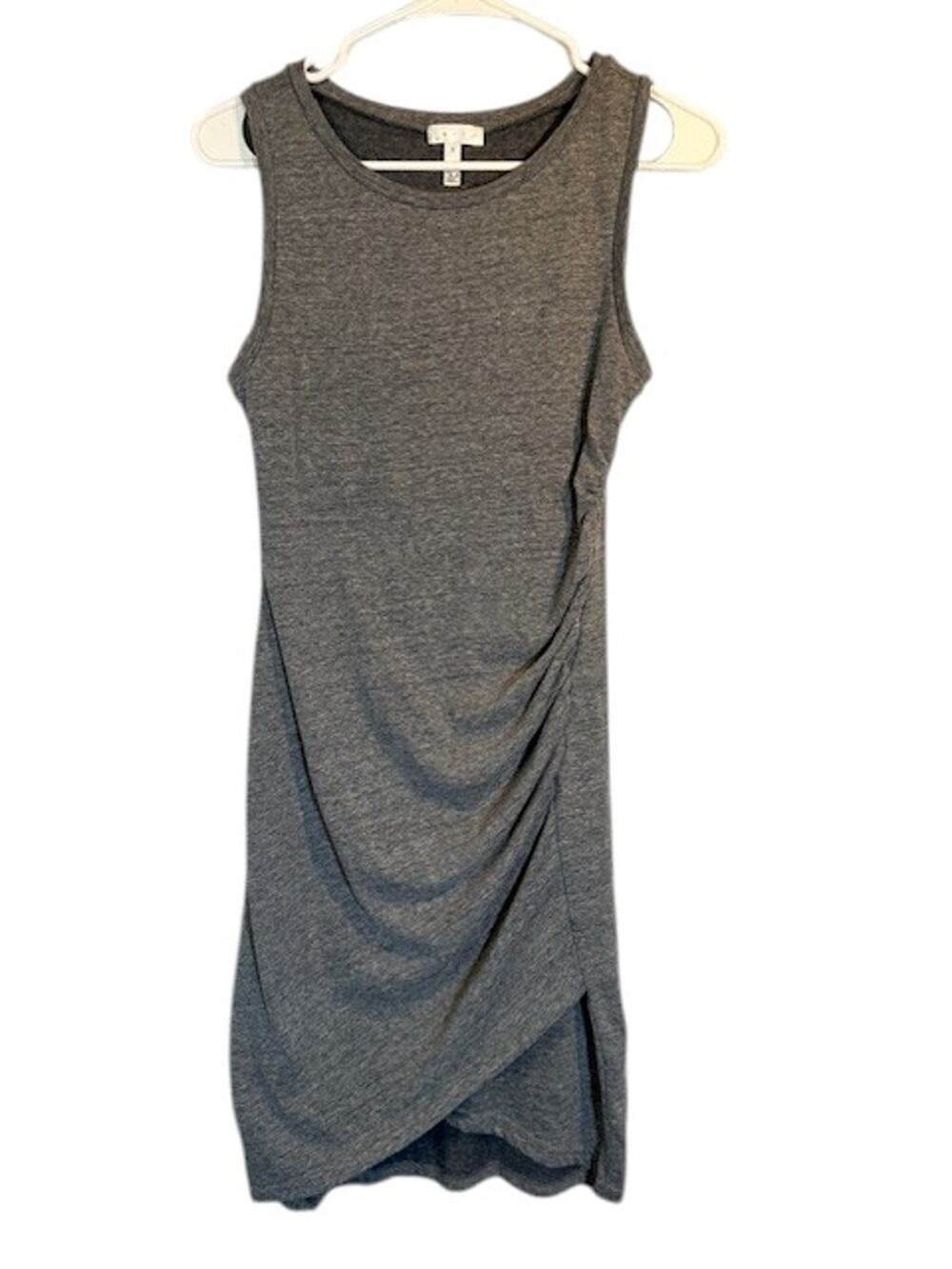 Leith Gray Ruched Sides Sleeveless Cotton Blend Crew Neck Dress Women Sz S